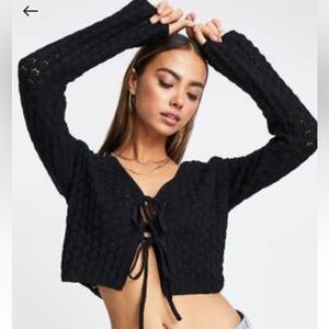 ASOS Black Knit Tie Front Cropped Cardigan size 14